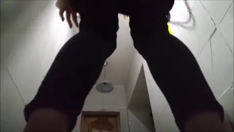 Blonde and brunette in bathroom hookup, guy joins in